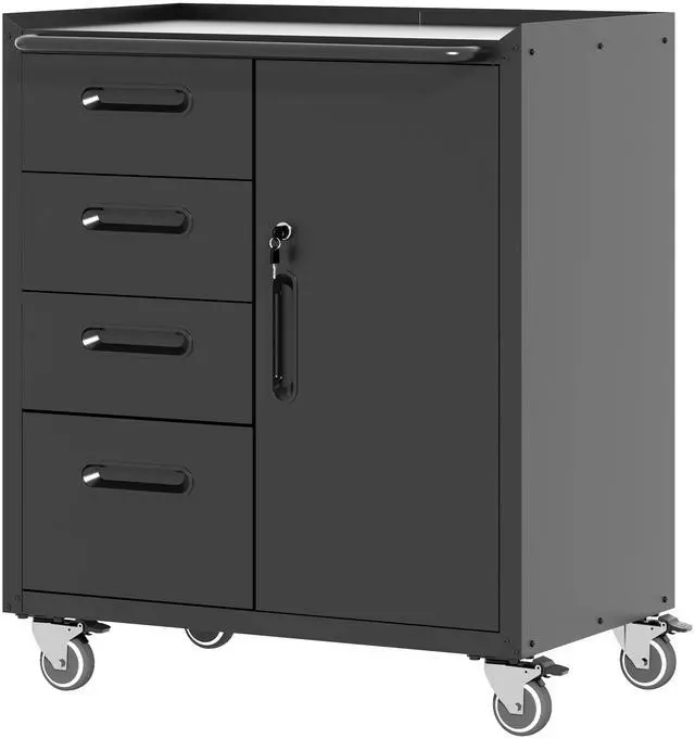 Main image of Mobile Tool Storage Cabinet with 4 Drawer and 1 Locking Doors,Heavy Duty Rolling Tool Cabinets for Garage,Metal Storage Cabinets Tool Cart on Wheels with Wheels,Assembly Required