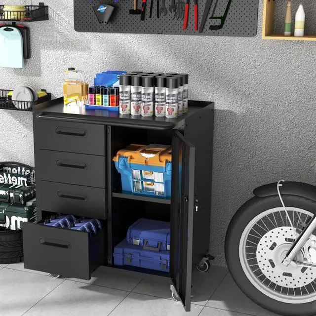 Alt view image 2 of 6 - Mobile Tool Storage Cabinet with 4 Drawer and 1 Locking Doors,Heavy Duty Rolling Tool Cabinets for Garage,Metal Storage Cabinets Tool Cart on Wheels with Wheels,Assembly Required
