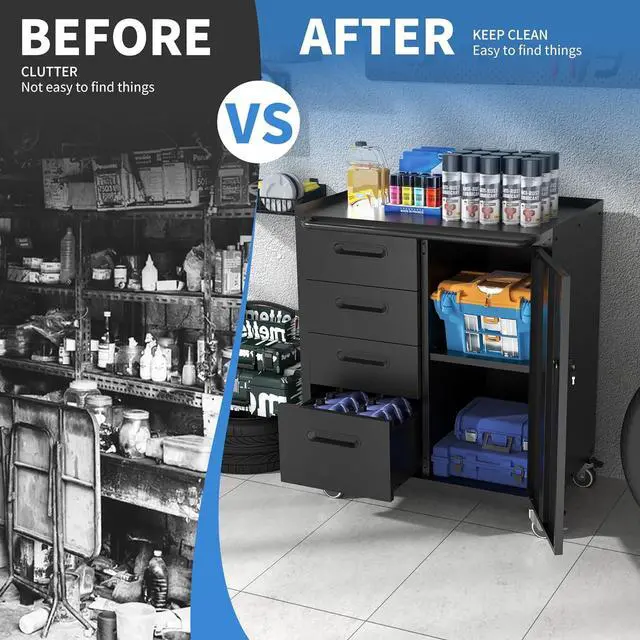 Alt view image 6 of 6 - Mobile Tool Storage Cabinet with 4 Drawer and 1 Locking Doors,Heavy Duty Rolling Tool Cabinets for Garage,Metal Storage Cabinets Tool Cart on Wheels with Wheels,Assembly Required