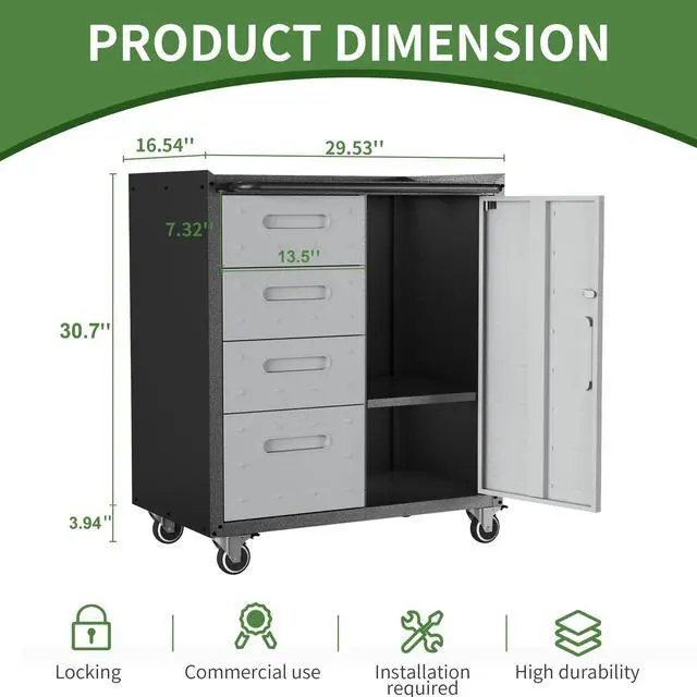 Alt view image 3 of 6 - Metal Mobile Tool Storage Cabinet with Wheels,Heavy Duty Rolling Tool Cabinets for Garage,Metal Storage Cabinets with 4 Drawer and 1 Locking Doors,Assembly Required