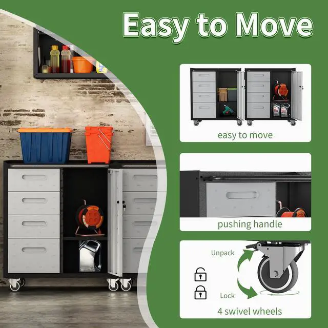 Alt view image 5 of 6 - Metal Mobile Tool Storage Cabinet with Wheels,Heavy Duty Rolling Tool Cabinets for Garage,Metal Storage Cabinets with 4 Drawer and 1 Locking Doors,Assembly Required