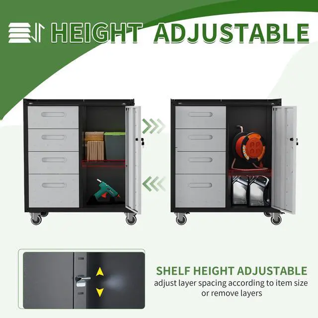 Alt view image 6 of 6 - Metal Mobile Tool Storage Cabinet with Wheels,Heavy Duty Rolling Tool Cabinets for Garage,Metal Storage Cabinets with 4 Drawer and 1 Locking Doors,Assembly Required