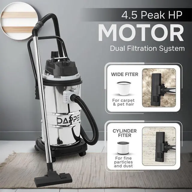 Alt view image 4 of 6 - 16 Gallon 4.5 Peak HP Wet/Dry Vacuum, Stainless Steel Tank, 3 in 1 Function Portable Shop Vacuum with Attachments, Ideal for Jobsite, Garage & Workshop