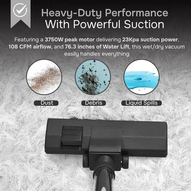 Alt view image 5 of 6 - 16 Gallon 4.5 Peak HP Wet/Dry Vacuum, Stainless Steel Tank, 3 in 1 Function Portable Shop Vacuum with Attachments, Ideal for Jobsite, Garage & Workshop