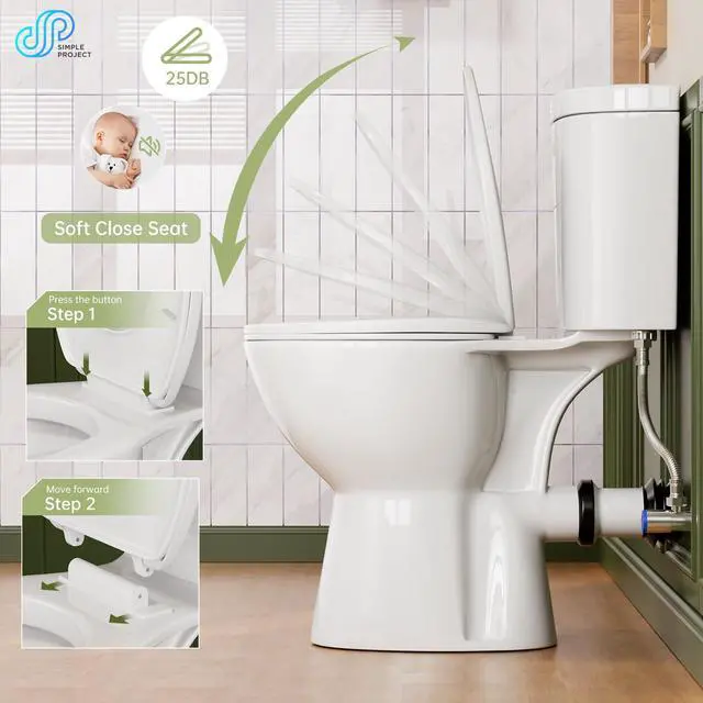 Alt view image 6 of 6 - Rear Outlet Toilet with Tank, 19 Inch ADA Rear High Toilet, Dual Flush 1/1.28GPF Back Discharge Tall Toilet with Comfort Soft Close Seat for Seniors -Includes Extension Pipe