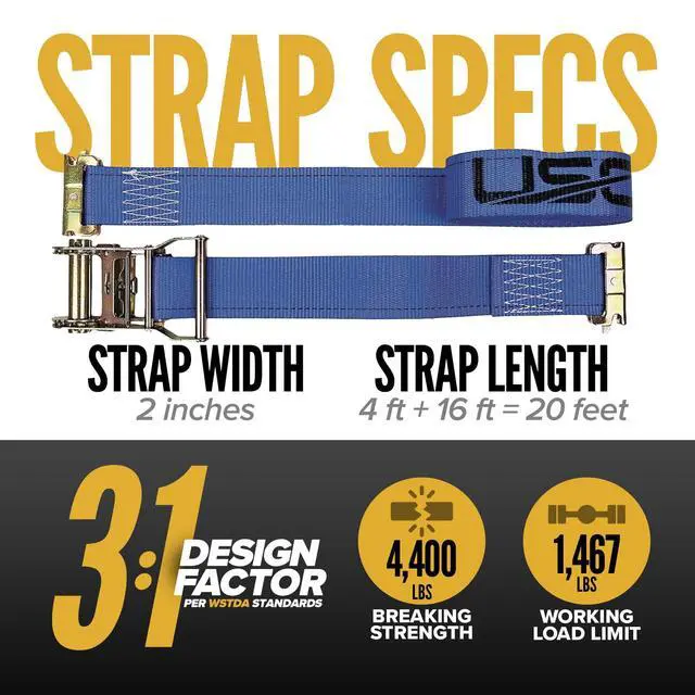 Alt view image 2 of 6 - E Track Straps 2" x 20' (20-Pack), 4,400 LBS Break Strength, Blue Heavy Duty E Track Ratchet Straps with 4' Fixed End and Spring E-Fittings, Logistic Tiedowns for Box Trucks, Vans