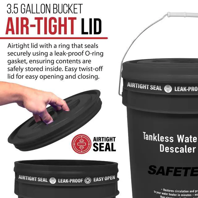 Alt view image 3 of 6 - Tankless Water Heater Flushing Kit with 5-Gallon Screw-Top Lid, Premium Hoses, 1/6 HP Utility Pump, 4 Quarts Descaler, and Pump Grate