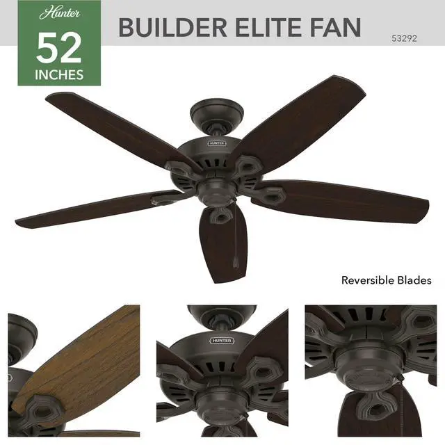 Alt view image 2 of 6 - Indoor / Outdoor Ceiling Fan, with pull chain control - Builder Elite 52 inch, New Bronze, 53292