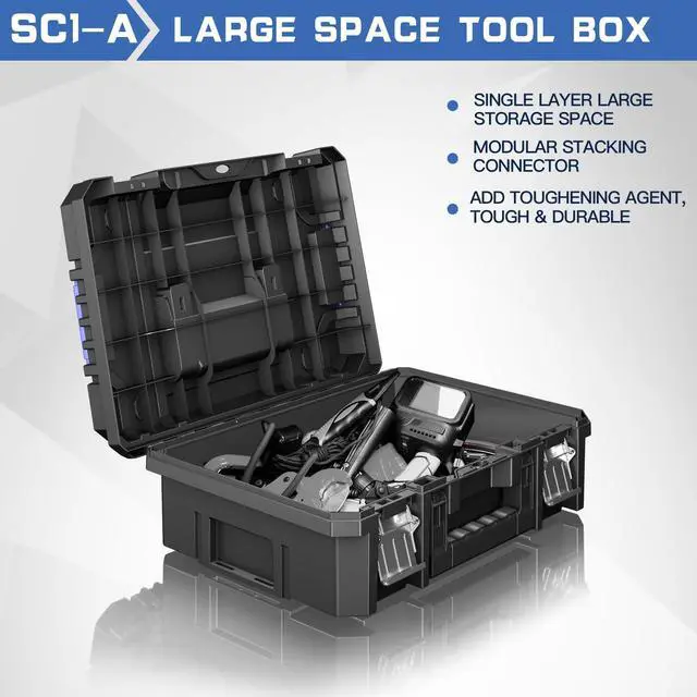 Alt view image 3 of 6 - 4 Tier Stackable Rolling Tool Box with Wheels | Modular Tool Organizer Box Storage System | Portable Tool Box with Drawers | Tough and Durable | for Garage Storage | Home Repairs | Professional Work