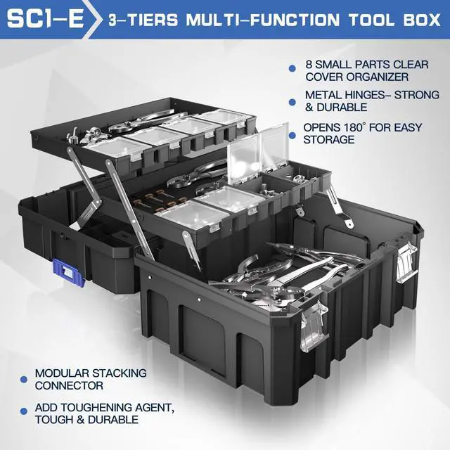 Alt view image 5 of 6 - 4 Tier Stackable Rolling Tool Box with Wheels | Modular Tool Organizer Box Storage System | Portable Tool Box with Drawers | Tough and Durable | for Garage Storage | Home Repairs | Professional Work