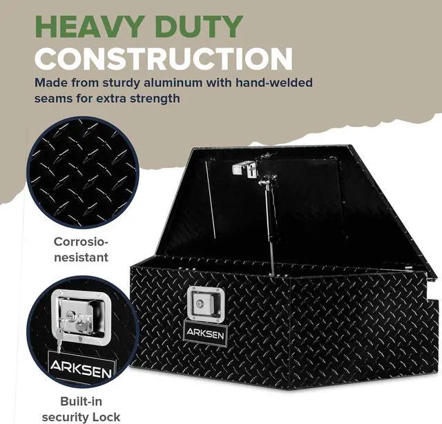Alt view image 3 of 6 - 39 Inch Aluminum Diamond Plate Trailer Tongue Box,Waterproof Under Truck Tool Box for Pick Up Truck Bed, RV Trailer, ATV with Lock and Keys - Black