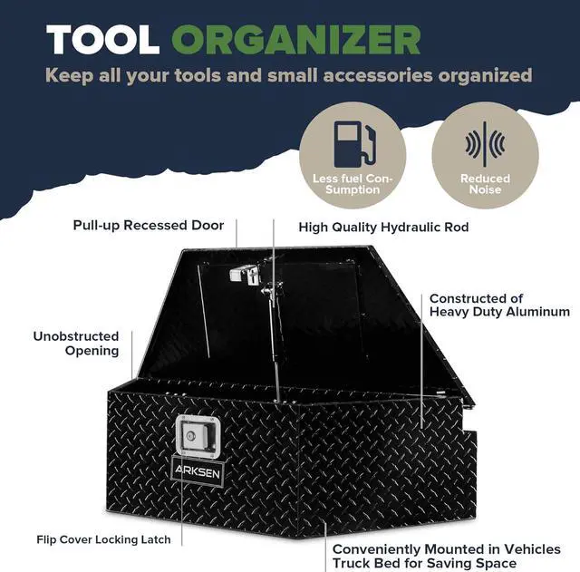 Alt view image 4 of 6 - 39 Inch Aluminum Diamond Plate Trailer Tongue Box,Waterproof Under Truck Tool Box for Pick Up Truck Bed, RV Trailer, ATV with Lock and Keys - Black