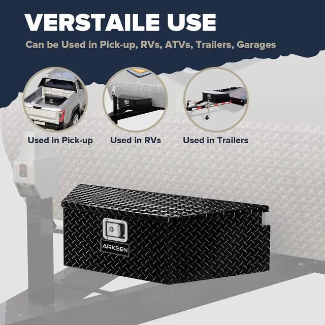 Alt view image 5 of 6 - 39 Inch Aluminum Diamond Plate Trailer Tongue Box,Waterproof Under Truck Tool Box for Pick Up Truck Bed, RV Trailer, ATV with Lock and Keys - Black