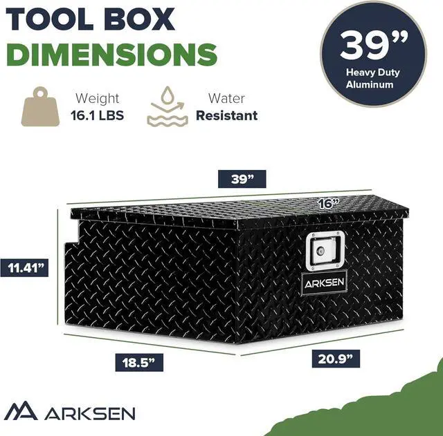Alt view image 6 of 6 - 39 Inch Aluminum Diamond Plate Trailer Tongue Box,Waterproof Under Truck Tool Box for Pick Up Truck Bed, RV Trailer, ATV with Lock and Keys - Black