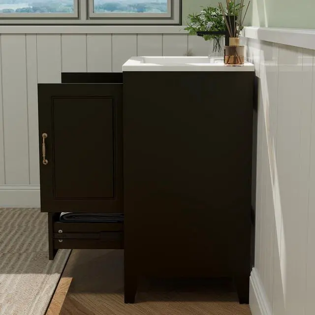 Alt view image 6 of 6 - 30 Bathroom Vanity with Sink, Painted Surface Freestanding Vanity Cabinet with 2 Soft-Close Doors, 1 Drawers,Matte Black Faucet Drain, Modern Bathroom Furniture