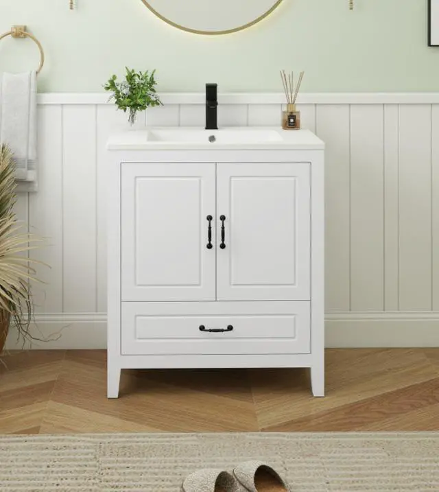 Main image of 30 Bathroom Vanity with Sink, Painted Surface Freestanding Vanity Cabinet with 2 Soft-Close Doors, 1 Drawers,Matte Black Faucet Drain, Modern Bathroom Furniture