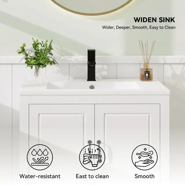 Alt view image 3 of 6 - 30 Bathroom Vanity with Sink, Painted Surface Freestanding Vanity Cabinet with 2 Soft-Close Doors, 1 Drawers,Matte Black Faucet Drain, Modern Bathroom Furniture
