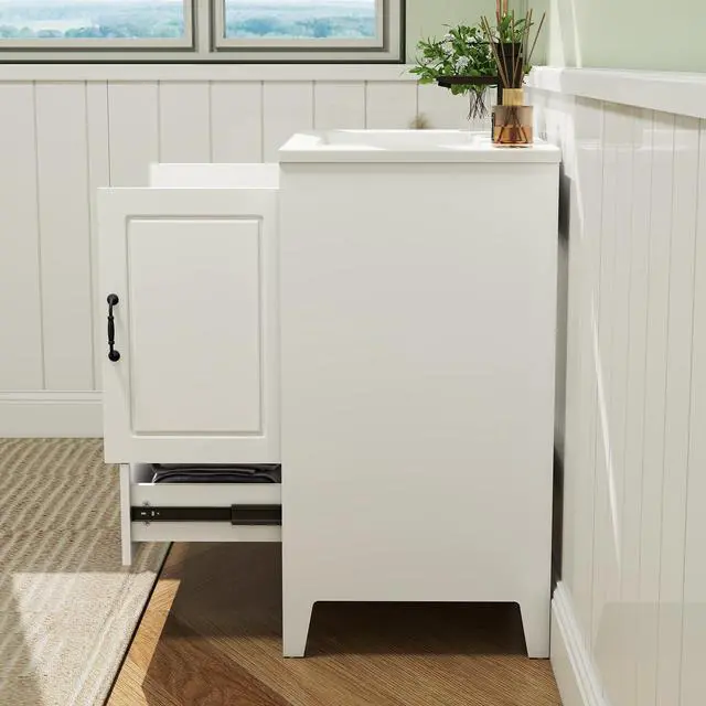 Alt view image 6 of 6 - 30 Bathroom Vanity with Sink, Painted Surface Freestanding Vanity Cabinet with 2 Soft-Close Doors, 1 Drawers,Matte Black Faucet Drain, Modern Bathroom Furniture