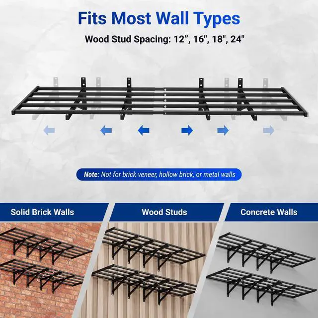 Alt view image 6 of 6 - Fold-Down 2x6ft Garage Wall Shelving, 4-Pack Heavy Duty Folding Garage Shelving Wall Mounted, 1800 lbs Capacity, Storage for Power Tools, Garden Supplies & Seasonal Storage, Lite Series