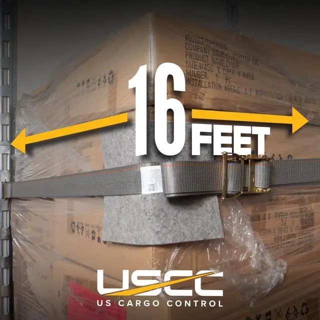 Alt view image 3 of 6 - E Track Straps 2" x 16' (25-Pack), 4,400 LBS Break Strength, Gray Heavy Duty E Track Ratchet Straps with 4' Fixed End and Spring E-Fittings, Logistic Tiedowns for Box Trucks, Vans