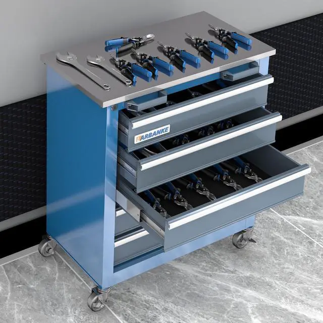 Alt view image 2 of 6 - 5-Drawer Tool Chest, Rolling Tool Chest with Wheels, Foot Pads&Locking System,Mobile Storage Tool Cabinet with Stainless Steel Top,Connect Units for A Large Workstation for Office,Garage&Home