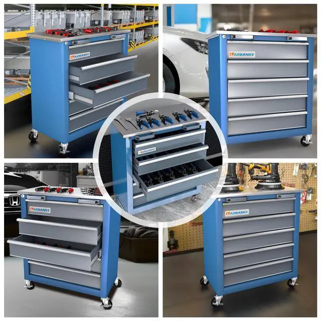 Alt view image 6 of 6 - 5-Drawer Tool Chest, Rolling Tool Chest with Wheels, Foot Pads&Locking System,Mobile Storage Tool Cabinet with Stainless Steel Top,Connect Units for A Large Workstation for Office,Garage&Home