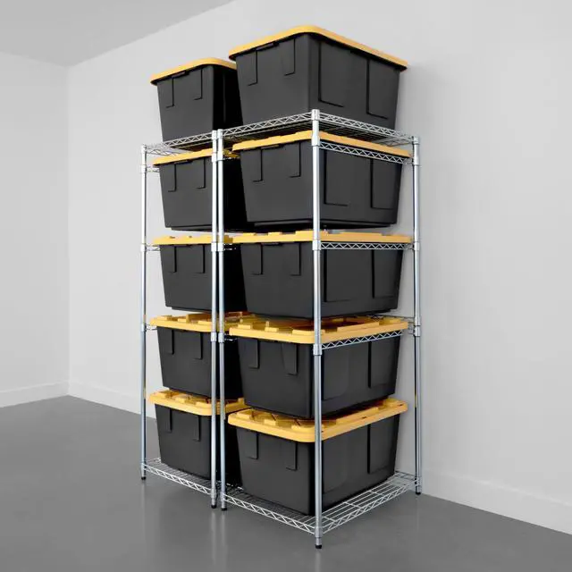 Alt view image 2 of 6 - 2 Pack 5-Tier Steel Tote Rack - Maximize Space, Declutter, Organization, NSF Certified, Bin Storage for Garage, Pantry, Kitchen, Workspace, 5 Shelves, 31 x 23 x 68, Zinc