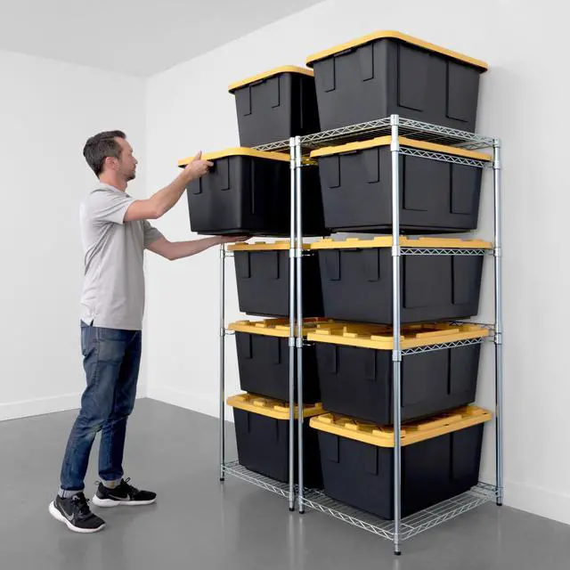 Alt view image 6 of 6 - 2 Pack 5-Tier Steel Tote Rack - Maximize Space, Declutter, Organization, NSF Certified, Bin Storage for Garage, Pantry, Kitchen, Workspace, 5 Shelves, 31 x 23 x 68, Zinc