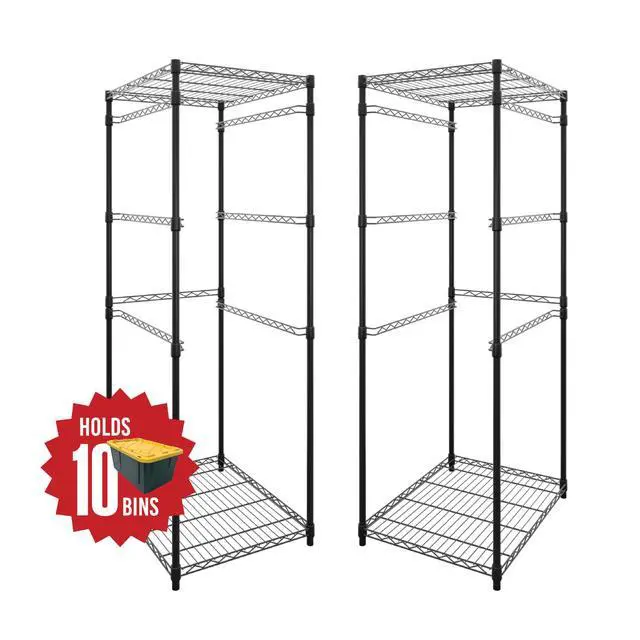 Alt view image 2 of 6 - 2 Pack 5-Tier Steel Tote Rack - Maximize Space, Declutter, Organization, NSF Certified, Bin Storage for Garage, Pantry, Kitchen, Workspace, 5 Shelves, 31 x 23 x 68, Black