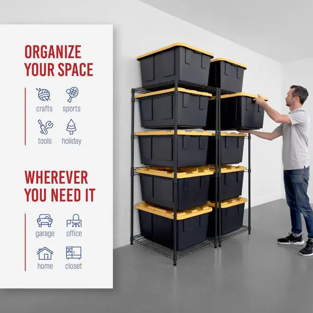 Alt view image 3 of 6 - 2 Pack 5-Tier Steel Tote Rack - Maximize Space, Declutter, Organization, NSF Certified, Bin Storage for Garage, Pantry, Kitchen, Workspace, 5 Shelves, 31 x 23 x 68, Black