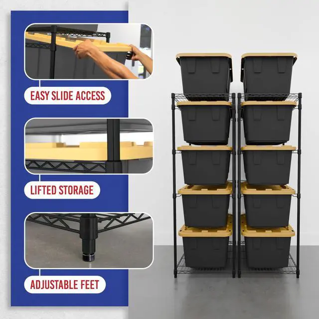 Alt view image 5 of 6 - 2 Pack 5-Tier Steel Tote Rack - Maximize Space, Declutter, Organization, NSF Certified, Bin Storage for Garage, Pantry, Kitchen, Workspace, 5 Shelves, 31 x 23 x 68, Black