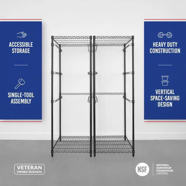 Alt view image 6 of 6 - 2 Pack 5-Tier Steel Tote Rack - Maximize Space, Declutter, Organization, NSF Certified, Bin Storage for Garage, Pantry, Kitchen, Workspace, 5 Shelves, 31 x 23 x 68, Black