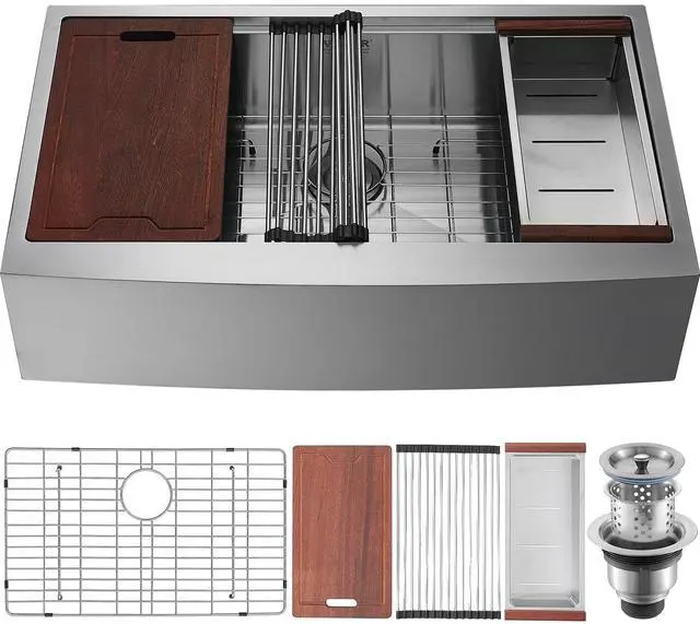 Main image of Farmhouse Kitchen Sink, 304 Stainless Steel Drop-In Sinks, Top Mount Single Bowl Basin with Ledge & Accessories, Household Dishwasher Sinks for Workstation, Prep Kitchen, and Bar Sink, 30 inch