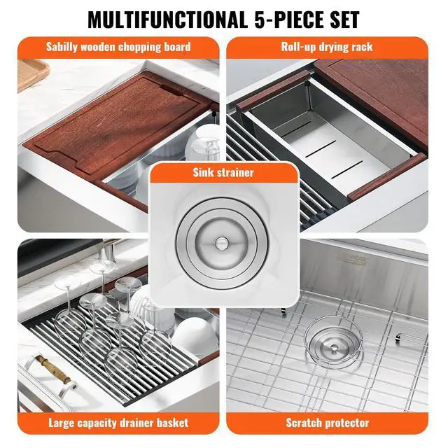 Alt view image 3 of 6 - Farmhouse Kitchen Sink, 304 Stainless Steel Drop-In Sinks, Top Mount Single Bowl Basin with Ledge & Accessories, Household Dishwasher Sinks for Workstation, Prep Kitchen, and Bar Sink, 30 inch