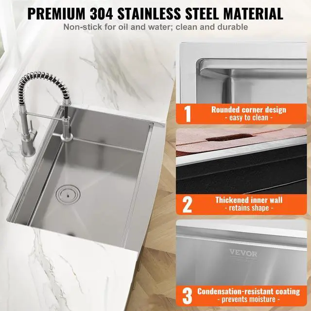 Alt view image 5 of 6 - Farmhouse Kitchen Sink, 304 Stainless Steel Drop-In Sinks, Top Mount Single Bowl Basin with Ledge & Accessories, Household Dishwasher Sinks for Workstation, Prep Kitchen, and Bar Sink, 30 inch