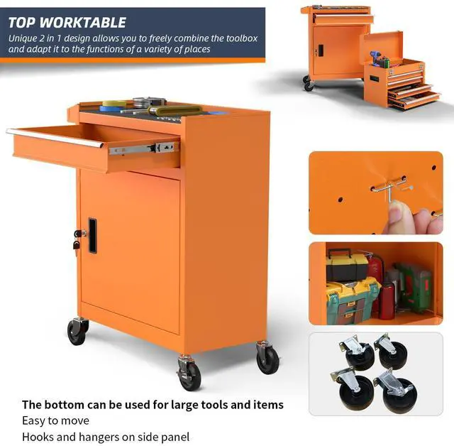 Alt view image 5 of 6 - 5-Drawer High Capacity Rolling Tool Chest, Removable Cabinet Storage Tool Box with Wheels and Drawers, Detachable Toolbox with Lock for Mechanics Garage Workshop and Tool Room (Orange)