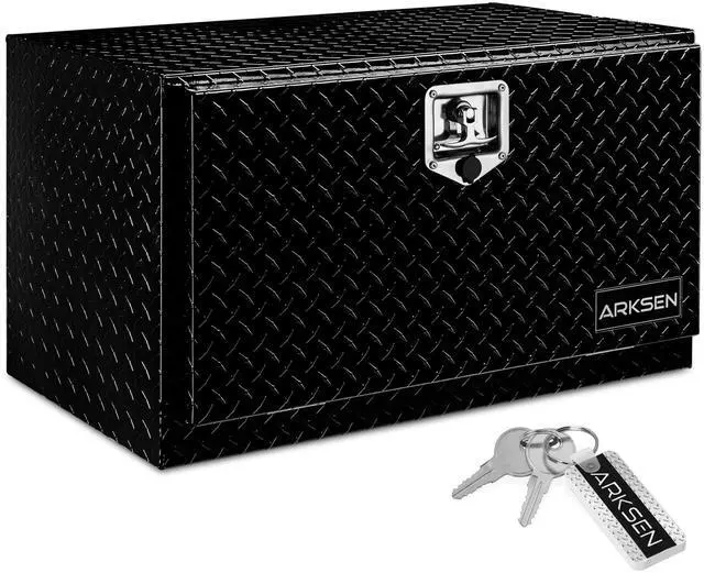 Main image of 30 x 17 x 18 Inch Underbody Tool Box, Heavy Duty Aluminum Diamond Plate Waterproof Square Storage Organizer Chest with T-Handle Lock & Keys for Pickup Truck, RV & Trailer Black