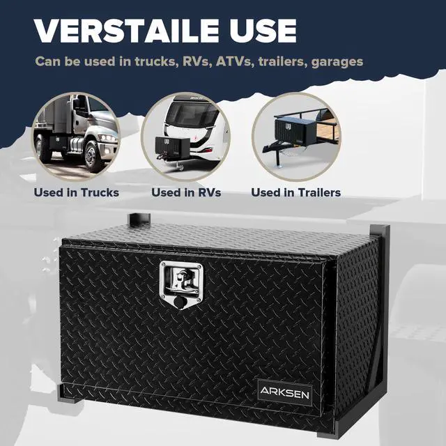 Alt view image 3 of 6 - 30 x 17 x 18 Inch Underbody Tool Box, Heavy Duty Aluminum Diamond Plate Waterproof Square Storage Organizer Chest with T-Handle Lock & Keys for Pickup Truck, RV & Trailer Black