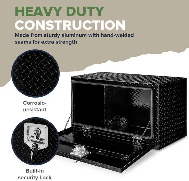 Alt view image 4 of 6 - 30 x 17 x 18 Inch Underbody Tool Box, Heavy Duty Aluminum Diamond Plate Waterproof Square Storage Organizer Chest with T-Handle Lock & Keys for Pickup Truck, RV & Trailer Black