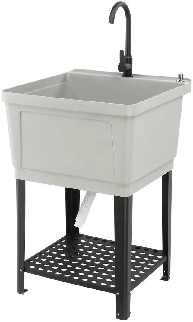 Main image of Utility Sink Laundry Tub for Washing Room, Freestanding Utility Sink with Stainless Steel Faucet (23.6"W×23.6"D×36.2"H, Grey)