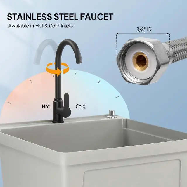 Alt view image 2 of 6 - Utility Sink Laundry Tub for Washing Room, Freestanding Utility Sink with Stainless Steel Faucet (23.6"W×23.6"D×36.2"H, Grey)
