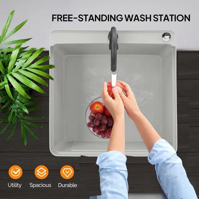 Alt view image 5 of 6 - Utility Sink Laundry Tub for Washing Room, Freestanding Utility Sink with Stainless Steel Faucet (23.6"W×23.6"D×36.2"H, Grey)