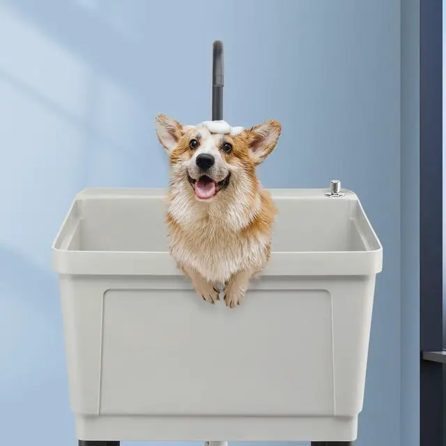 Alt view image 6 of 6 - Utility Sink Laundry Tub for Washing Room, Freestanding Utility Sink with Stainless Steel Faucet (23.6"W×23.6"D×36.2"H, Grey)