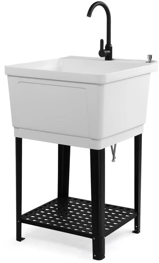 Main image of 21-Gallon Utility Sink Laundry Tub for Washing Room, 23.6"×23.6"×36.2" Freestanding Utility Sink with Stainless Steel Faucet, White