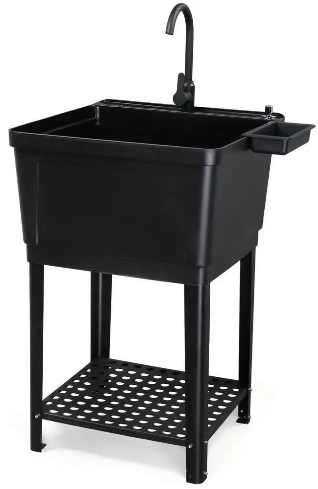 Main image of 21-Gallon Utility Sink Laundry Tub for Washing Room, 23.6"×23.6"×36.2" Freestanding Utility Sink with Stainless Steel Faucet, Black