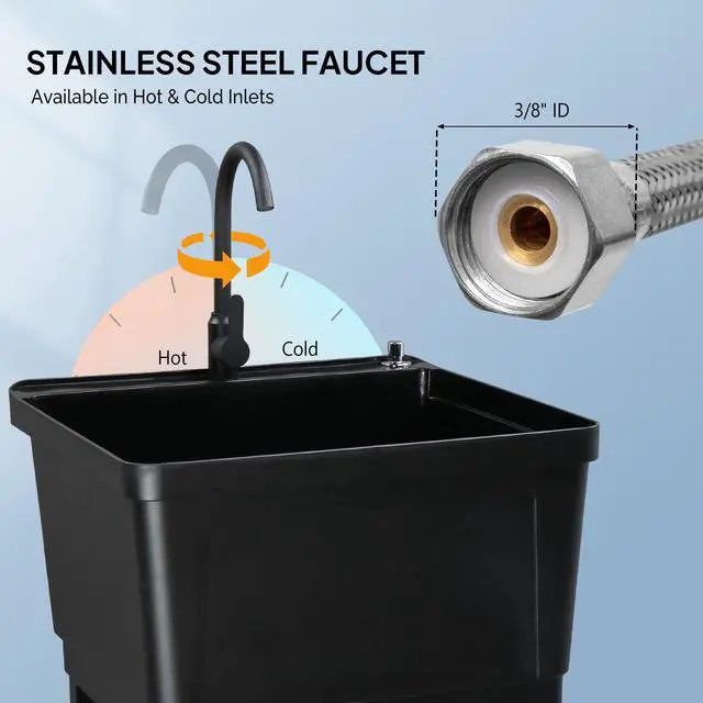 Alt view image 3 of 6 - 21-Gallon Utility Sink Laundry Tub for Washing Room, 23.6"×23.6"×36.2" Freestanding Utility Sink with Stainless Steel Faucet, Black