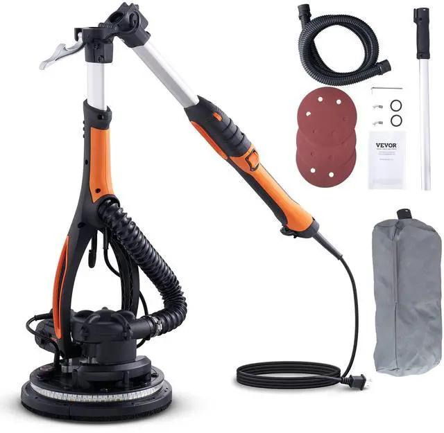 Main image of Wall Smoother, 900W Electric Tool with 12 Sanding Discs, 800 to 1800 RPM Speed, 3 Vacuum Hoses, Collapsible for Ceiling Use, Dual LED Lights, Telescoping Handle, and Built-in Dust Collector