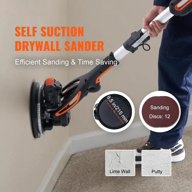 Alt view image 2 of 6 - Wall Smoother, 900W Electric Tool with 12 Sanding Discs, 800 to 1800 RPM Speed, 3 Vacuum Hoses, Collapsible for Ceiling Use, Dual LED Lights, Telescoping Handle, and Built-in Dust Collector