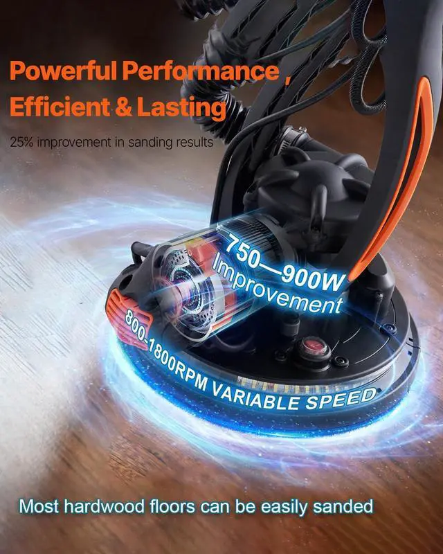 Alt view image 3 of 6 - Wall Smoother, 900W Electric Tool with 12 Sanding Discs, 800 to 1800 RPM Speed, 3 Vacuum Hoses, Collapsible for Ceiling Use, Dual LED Lights, Telescoping Handle, and Built-in Dust Collector