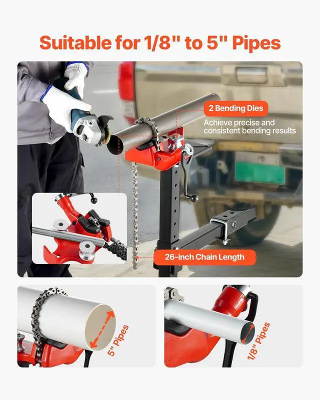 Alt view image 2 of 6 - Heavy-Duty Pipe Chain Vise, 1/8" - 5" Pipe Capacity, 26" Rugged Chain & Cast Iron Base, Hitch Mount Vise Plate Holder With Adjustable Height - Fits 2 inch x 2 inch Receiver